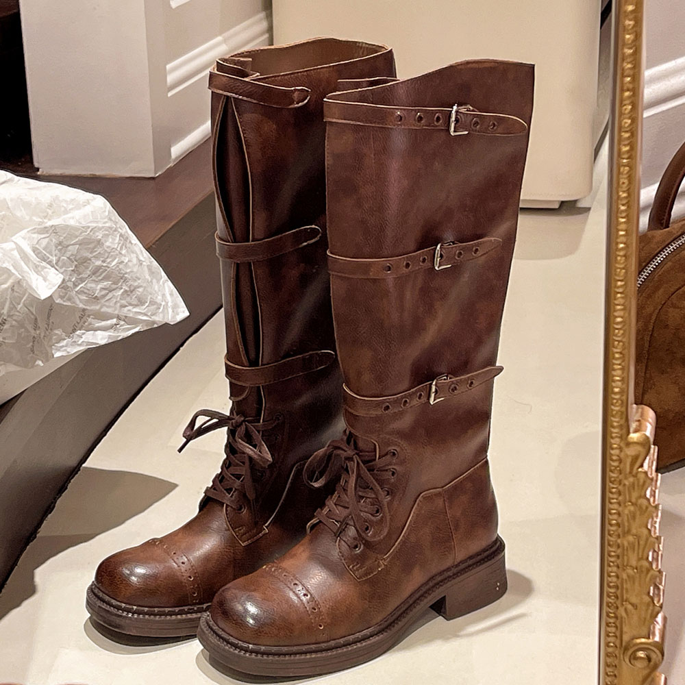Leather Classic Strap - Women's Knee High Boots Vintage Belt