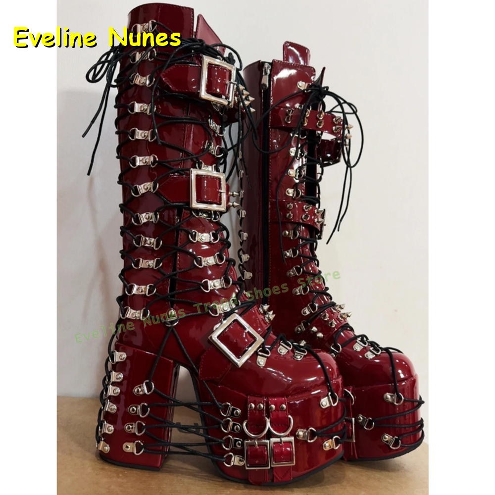 Y2K Red Gothic Platform Knee H - Leather Classic Strap incelemesi ve fiyatı