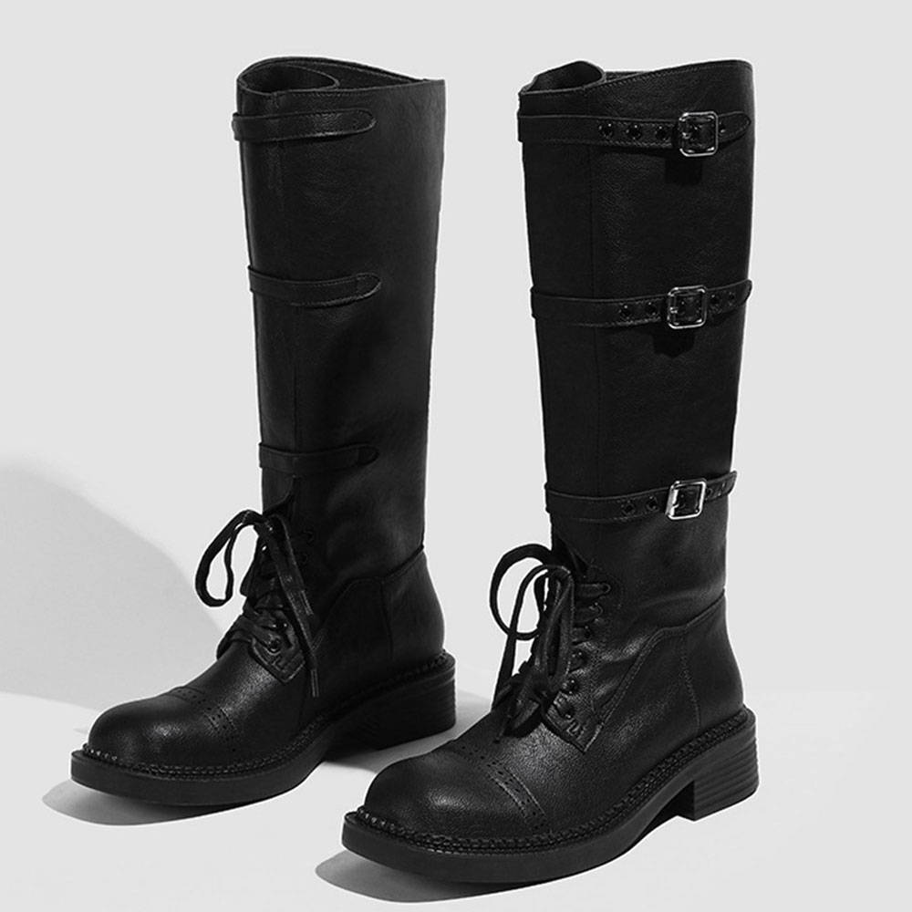 Women's Knee High Boots Vintag - Leather Classic Strap incelemesi ve fiyatı