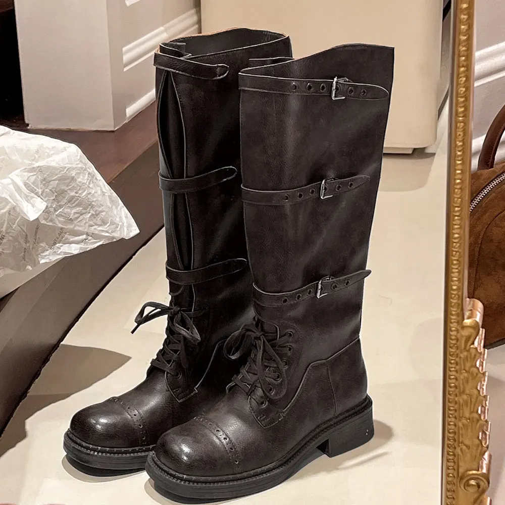 Women's Knee High Boots Vintag - Leather Classic Strap incelemesi ve fiyatı