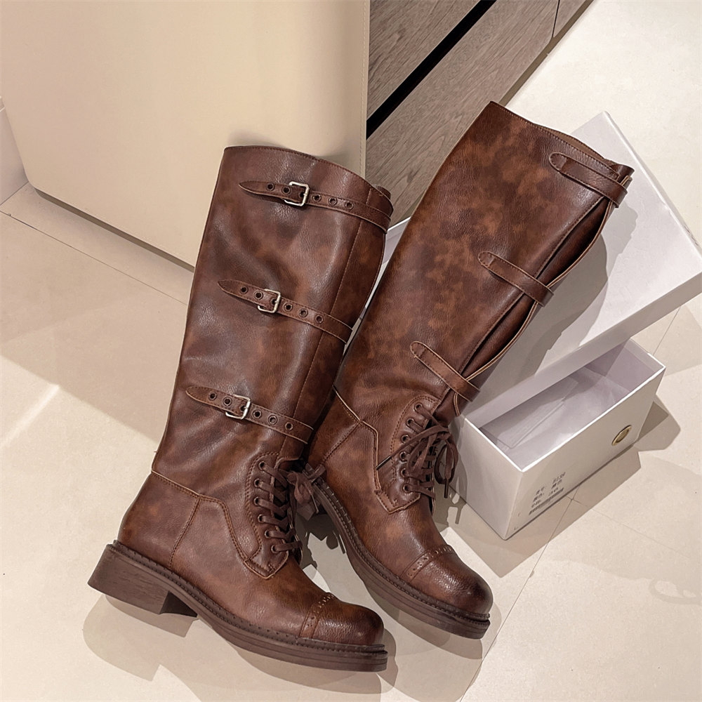 Women's Knee High Boots Vintag - Leather Classic Strap incelemesi ve fiyatı