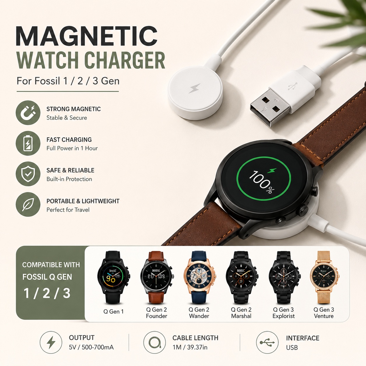 USB Watch Charger Adapter Smar - Fossil Smartwatch Accessories incelemesi ve fiyatı
