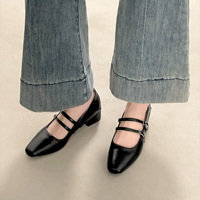 Square Toe Low Heel Women Silv - Leather Classic Strap incelemesi ve fiyatı