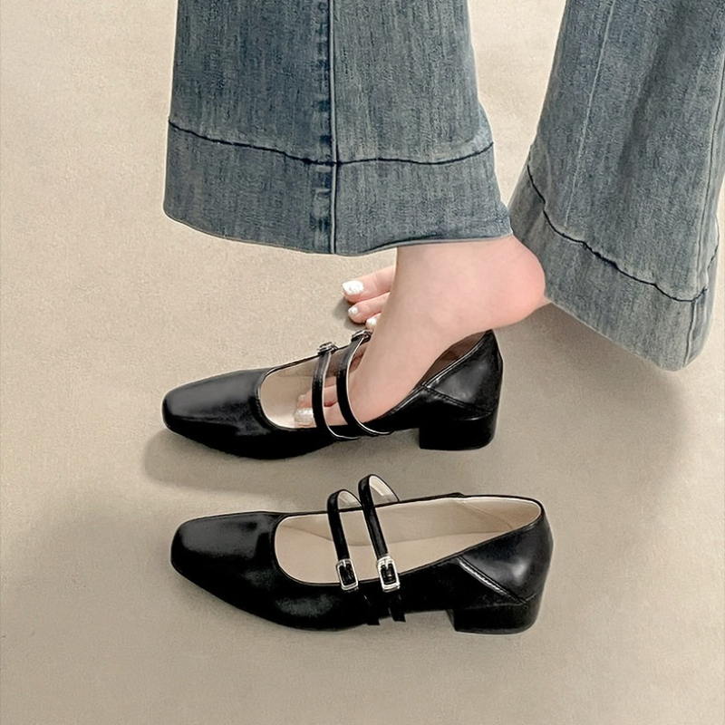 Square Toe Low Heel Women Silv - Leather Classic Strap incelemesi ve fiyatı